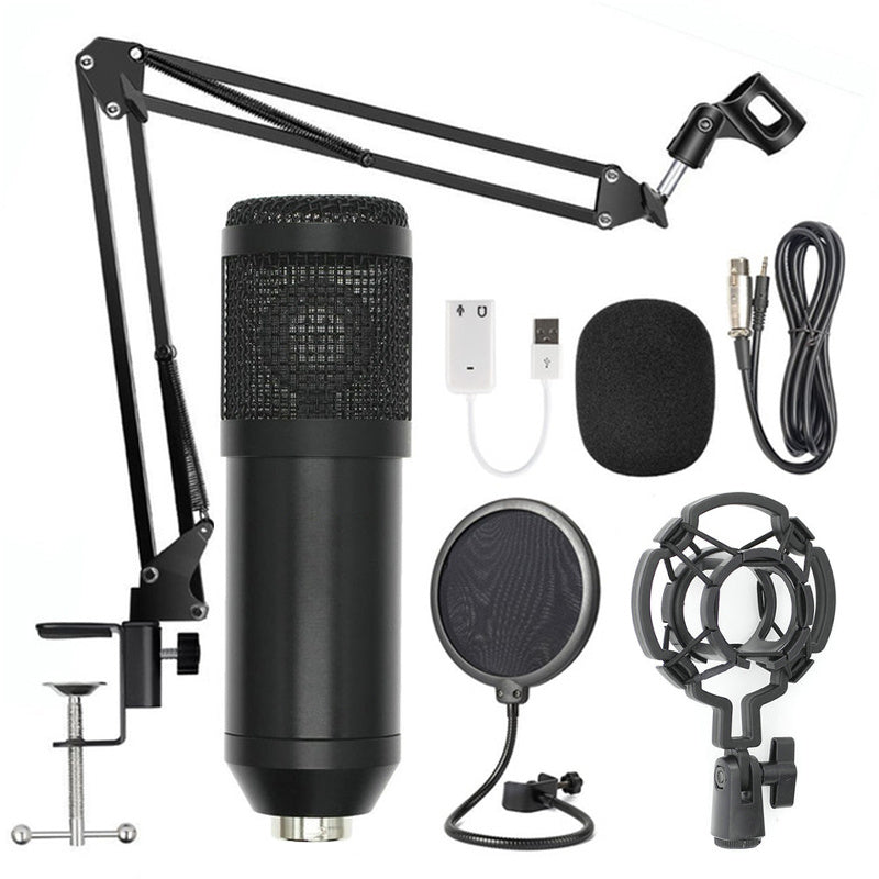 HKM-808147 Professional Condenser Microphone Stand Set with Integrated F-16 Core for Desktop and Laptop Use