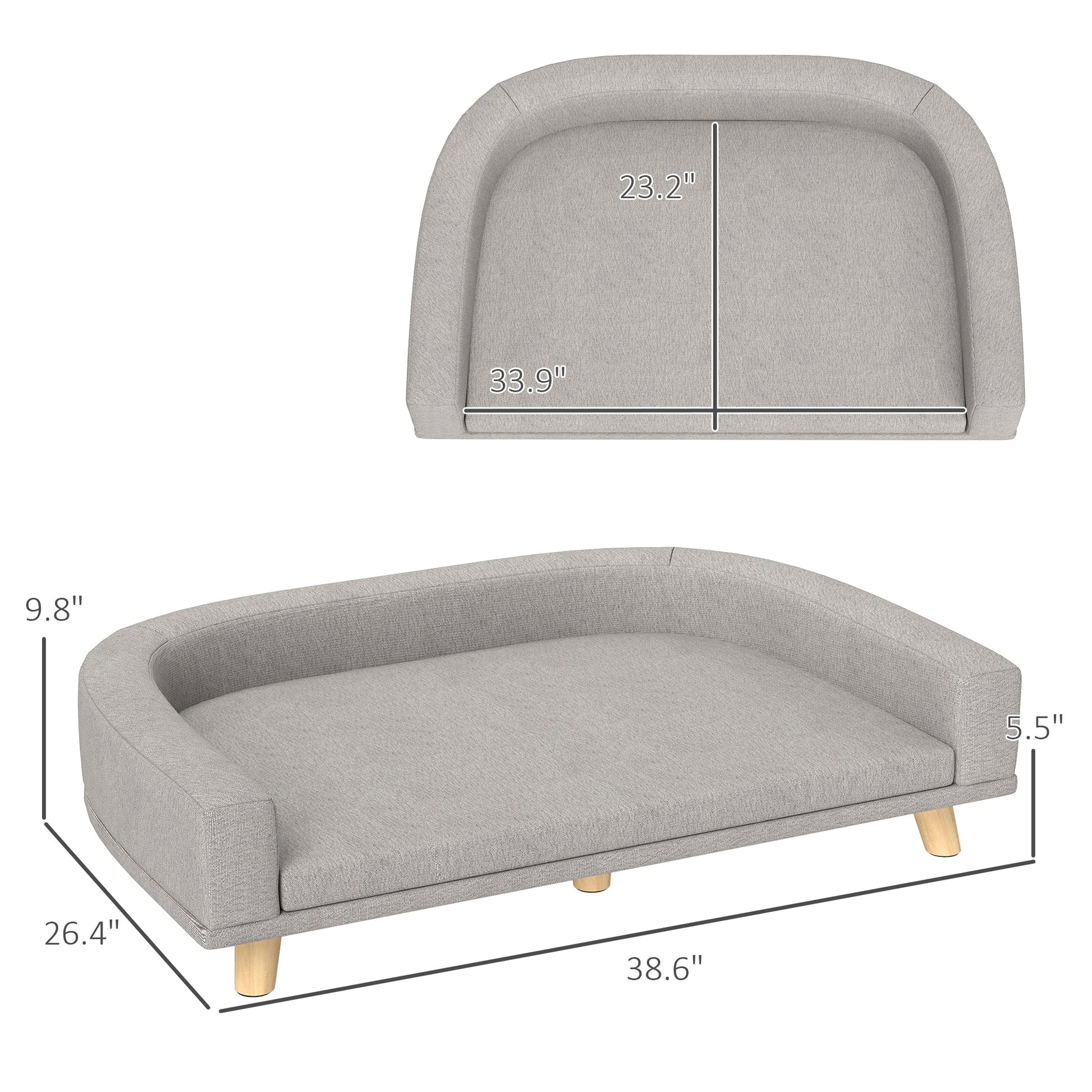 HKM-8081853 Large Dog and Cat Sofa Couch Bed with Washable Cushion in Gray