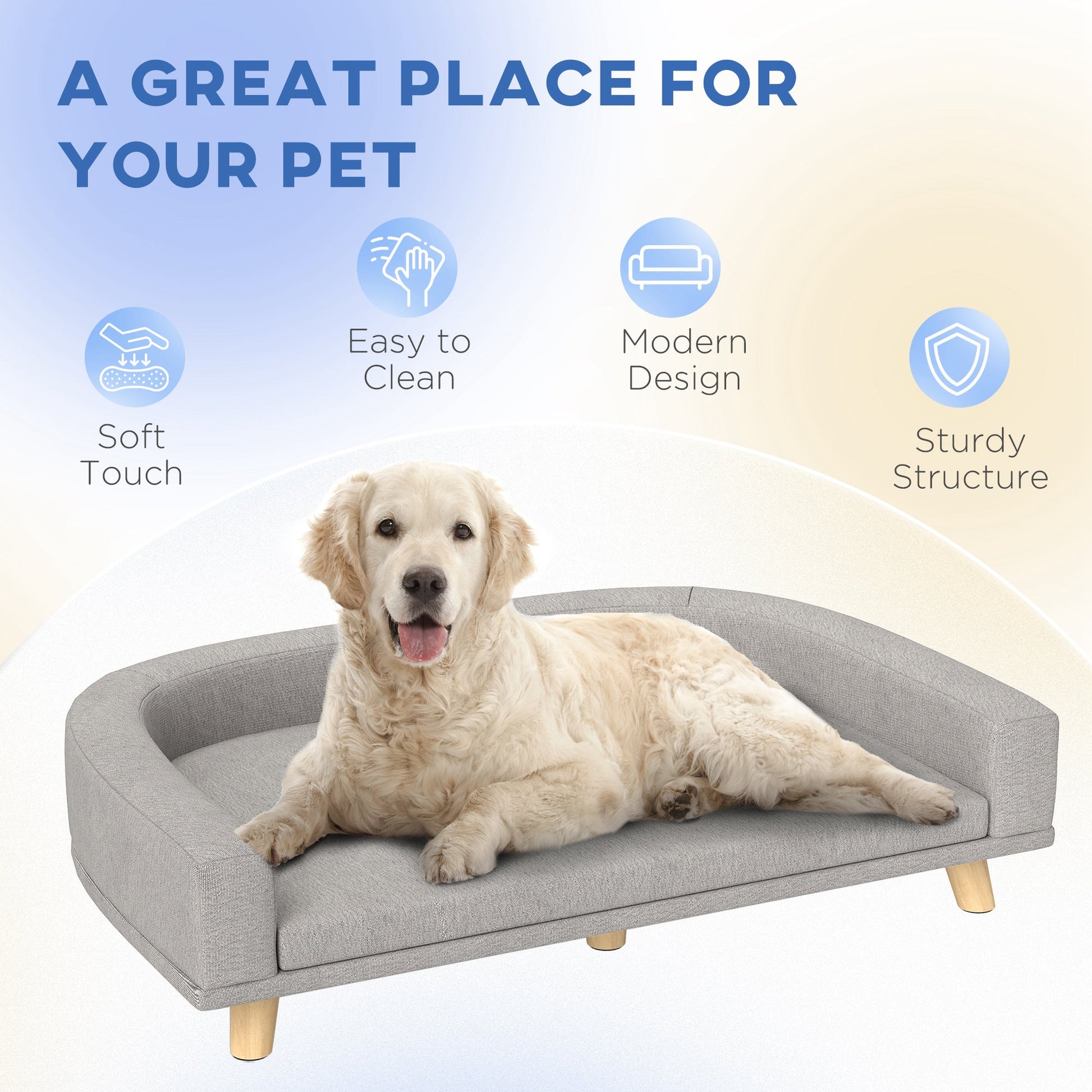 HKM-8081853 Large Dog and Cat Sofa Couch Bed with Washable Cushion in Gray