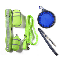 HKM-8083005 Fluorescent Green, Red, Gray & Black Running Traction Belt Training Bag with Dog Bowl & Whistle