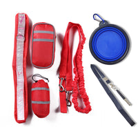 HKM-8083005 Fluorescent Green, Red, Gray & Black Running Traction Belt Training Bag with Dog Bowl & Whistle