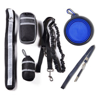 HKM-8083005 Fluorescent Green, Red, Gray & Black Running Traction Belt Training Bag with Dog Bowl & Whistle