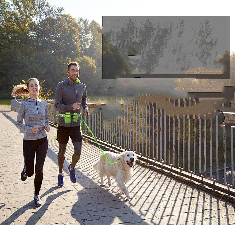 HKM-8083005 Fluorescent Green, Red, Gray & Black Running Traction Belt Training Bag with Dog Bowl & Whistle