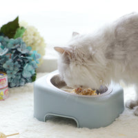 HKM-8083389 Stainless Steel Cat Food Tray - Slope Bowl in Pink, Blue, and Green - 17.5cm Width, 8cm Height