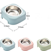 HKM-8083389 Stainless Steel Cat Food Tray - Slope Bowl in Pink, Blue, and Green - 17.5cm Width, 8cm Height