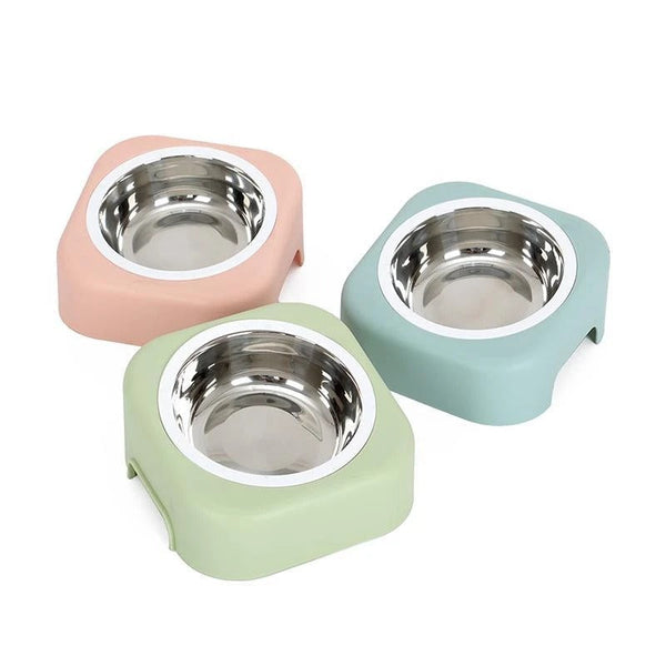 HKM-8083389 Stainless Steel Cat Food Tray - Slope Bowl in Pink, Blue, and Green - 17.5cm Width, 8cm Height