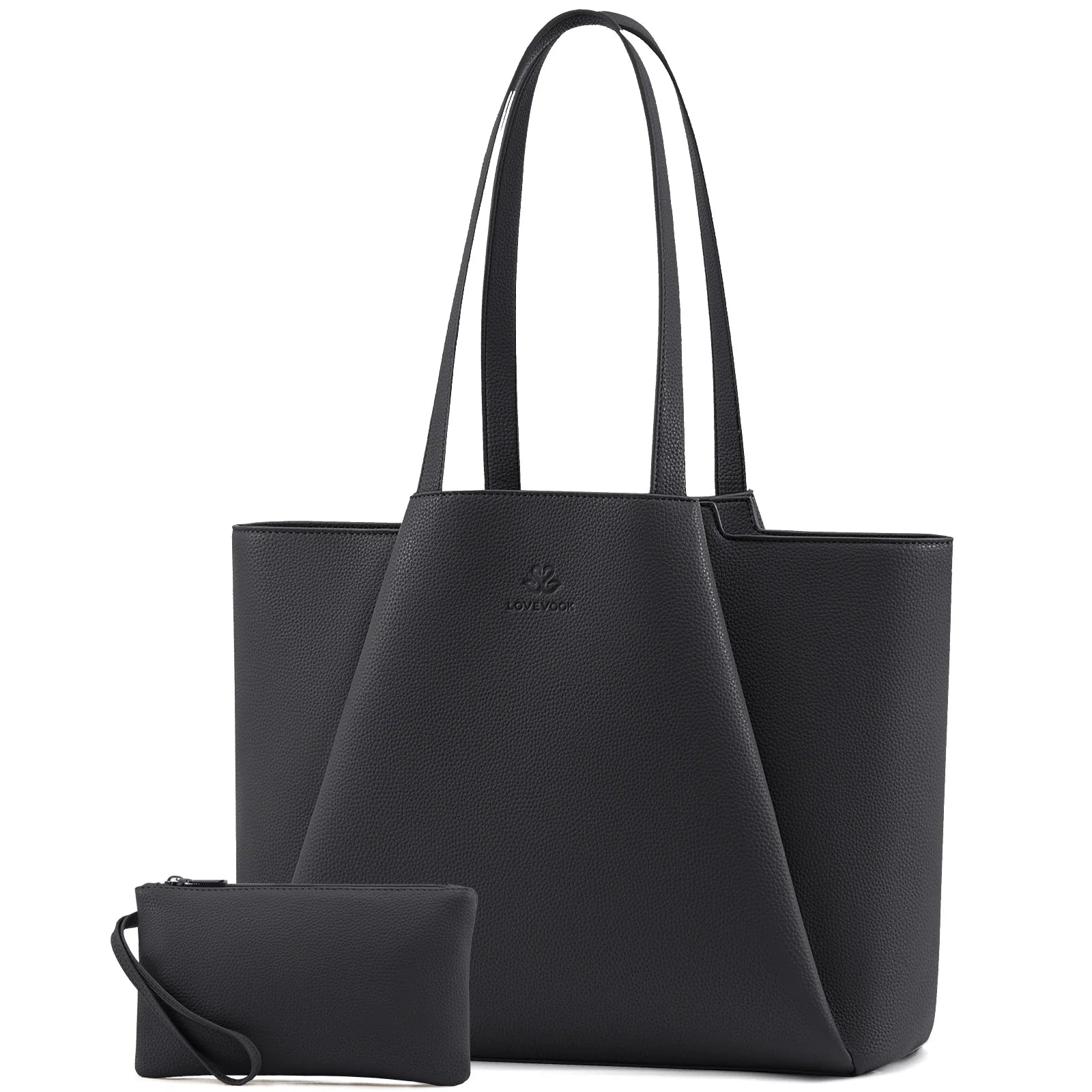 HKM-808339 Leather Laptop Tote Bag for Women, 15.6-Inch Work Briefcase with Clutch, Large Capacity Shoulder Bag for Office Use