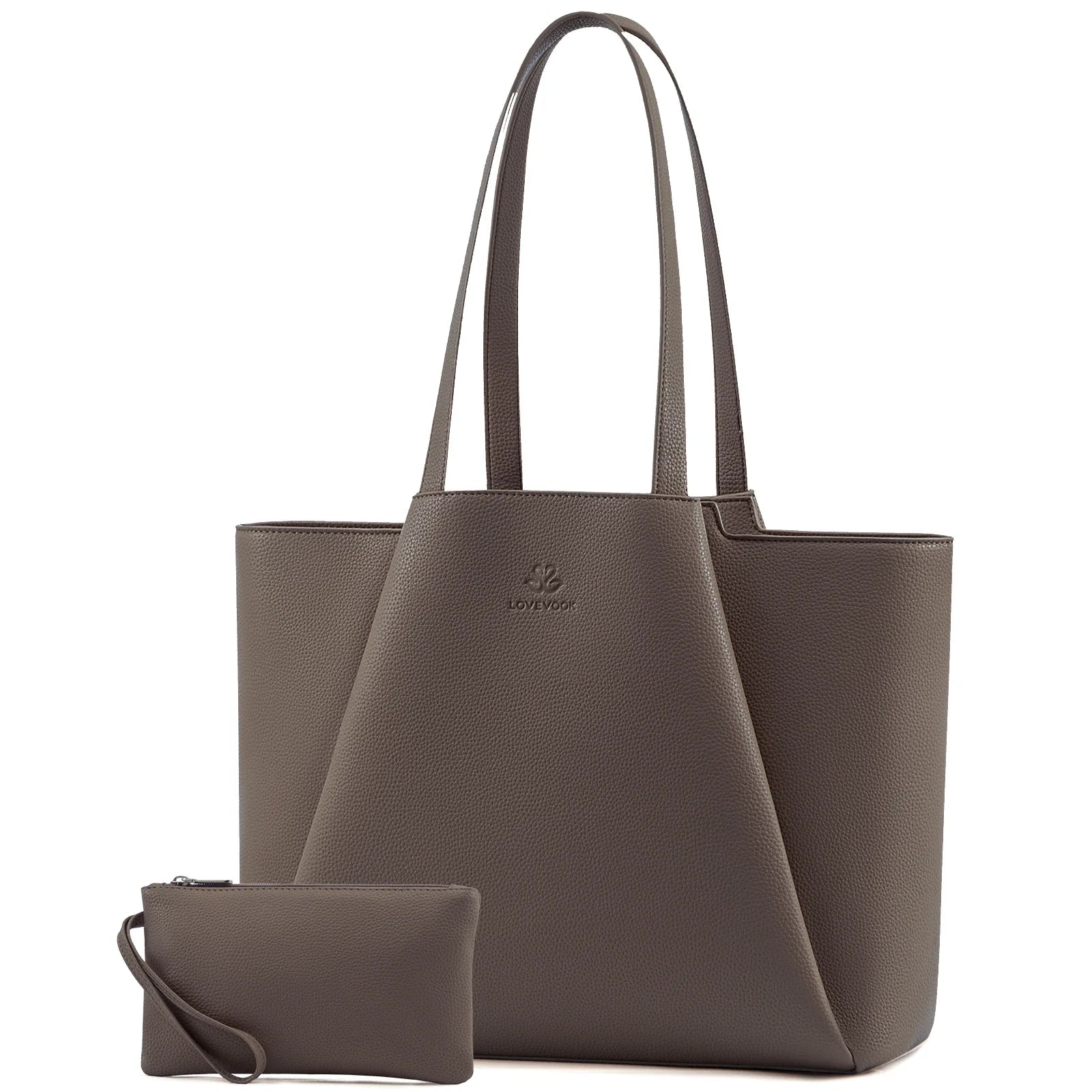 HKM-808339 Leather Laptop Tote Bag for Women, 15.6-Inch Work Briefcase with Clutch, Large Capacity Shoulder Bag for Office Use