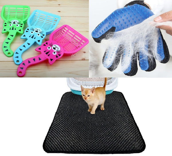 HKM-8085053 Cat Mat Set with Right Glove and Random Color Plastic Shovel in S/M/L Sizes