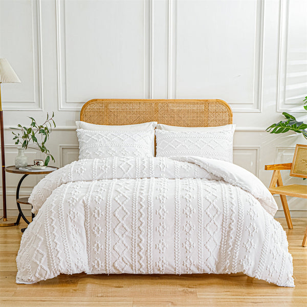 HKM-808595 Solid Color Tufted Quilt Set with Pillowcases - Multiple Sizes Available
