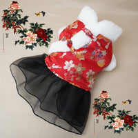 HKM-8087613 Festive Thick Cotton Warm Skirt for Dogs in Koi Red and Pink Options