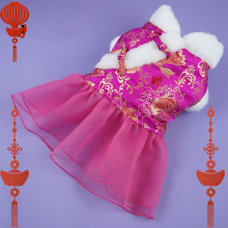 HKM-8087613 Festive Thick Cotton Warm Skirt for Dogs in Koi Red and Pink Options