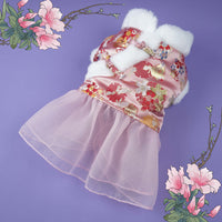 HKM-8087613 Festive Thick Cotton Warm Skirt for Dogs in Koi Red and Pink Options
