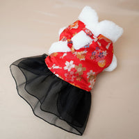 HKM-8087613 Festive Thick Cotton Warm Skirt for Dogs in Koi Red and Pink Options