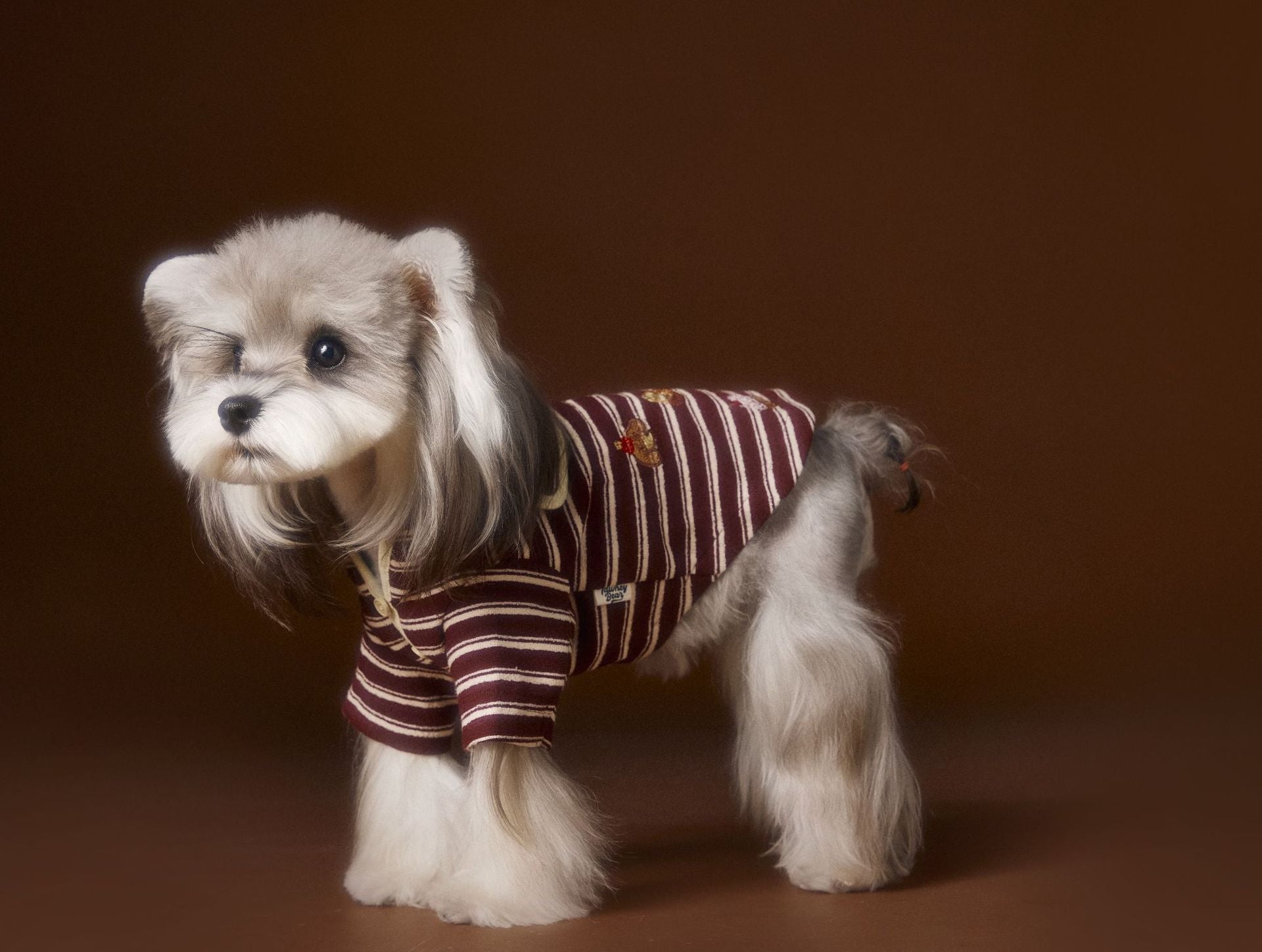 HKM-8087741 Striped Embroidered Sailor Collar Sweatshirt for Pets - Coffee and Red, Sizes XS to XXL