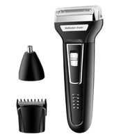 HKM-808851 Electric Shaver Set with Nose Hair Trimmer and Cleaning Accessories - Black, Rechargeable, Compact Design