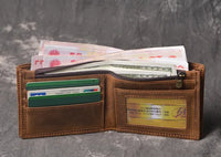 HKM-808851 Men's Cow Leather Zero Wallet - Multi-Card Short Wallet in Brown/Dark Brown, Genuine Leather with Retro Design
