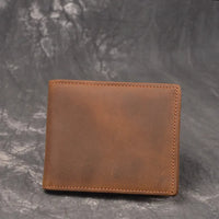HKM-808851 Men's Cow Leather Zero Wallet - Multi-Card Short Wallet in Brown/Dark Brown, Genuine Leather with Retro Design