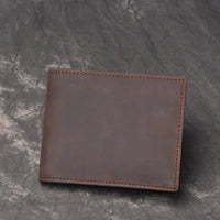 HKM-808851 Men's Cow Leather Zero Wallet - Multi-Card Short Wallet in Brown/Dark Brown, Genuine Leather with Retro Design