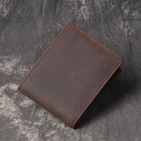 HKM-808851 Men's Cow Leather Zero Wallet - Multi-Card Short Wallet in Brown/Dark Brown, Genuine Leather with Retro Design