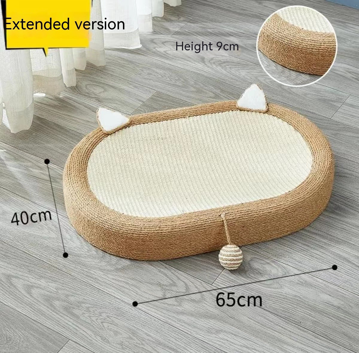 HKM-8089149 Oversized Cat Scratch Board Nest with Thickened Sisal Cushion and Flap Ears