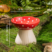 HKM-8090429 Mushroom-Shaped Cat Bowl in Cute Polka Dot Design with Safe Ceramic Material for Small Pets