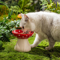 HKM-8090429 Mushroom-Shaped Cat Bowl in Cute Polka Dot Design with Safe Ceramic Material for Small Pets