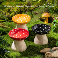 HKM-8090429 Mushroom-Shaped Cat Bowl in Cute Polka Dot Design with Safe Ceramic Material for Small Pets