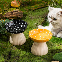 HKM-8090429 Mushroom-Shaped Cat Bowl in Cute Polka Dot Design with Safe Ceramic Material for Small Pets