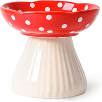 HKM-8090429 Mushroom-Shaped Cat Bowl in Cute Polka Dot Design with Safe Ceramic Material for Small Pets