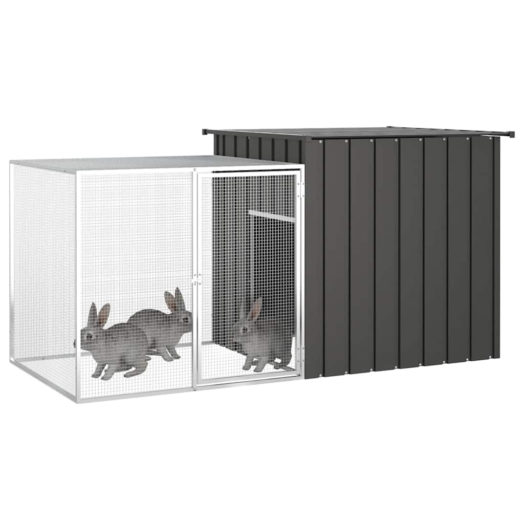 HKM-8090557 Anthracite Galvanized Steel Rabbit Cage 200x91x100 cm with Wire Mesh Enclosure