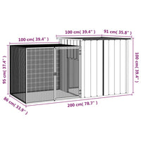 HKM-8090557 Anthracite Galvanized Steel Rabbit Cage 200x91x100 cm with Wire Mesh Enclosure