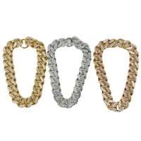 HKM-8091581 Rhinestone-Embellished Geometric Chain Necklace in Gold, Silver, and Rose Gold