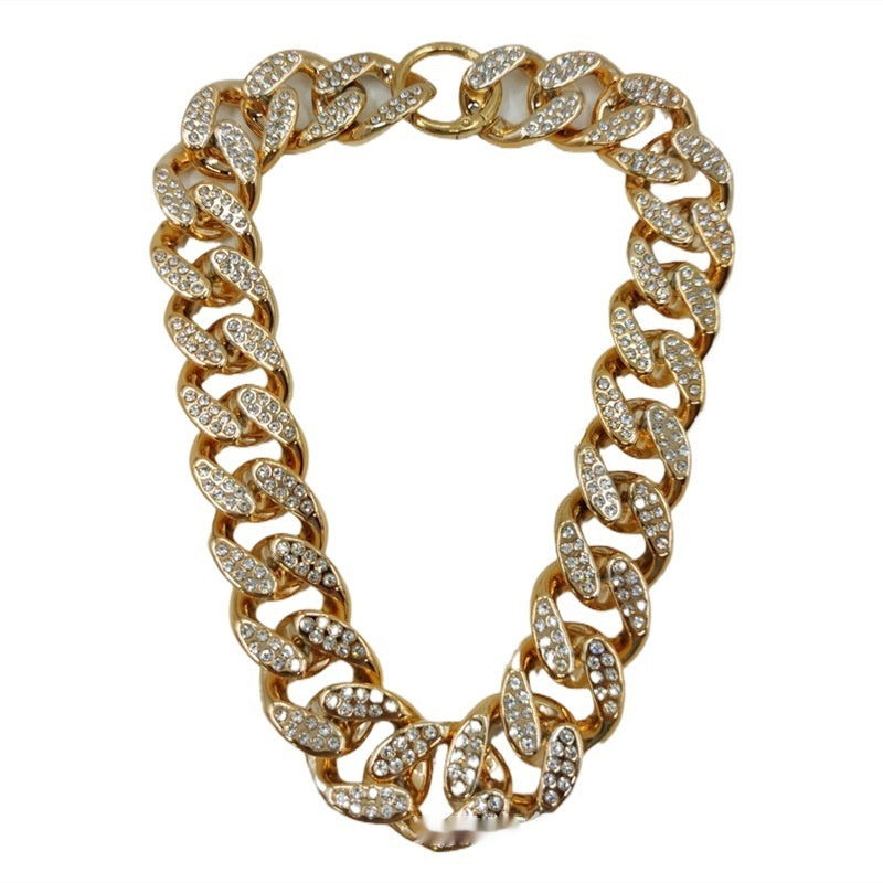 HKM-8091581 Rhinestone-Embellished Geometric Chain Necklace in Gold, Silver, and Rose Gold