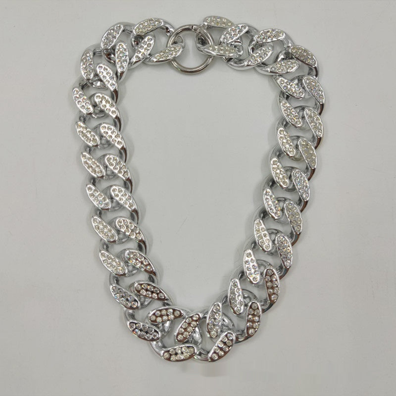 HKM-8091581 Rhinestone-Embellished Geometric Chain Necklace in Gold, Silver, and Rose Gold