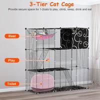 HKM-8092605 3-Tier Indoor Cat Cage Enclosure with Ladder, Hammock, Toy Ball for Cats, Rabbits, and Small Animals