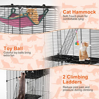 HKM-8092605 3-Tier Indoor Cat Cage Enclosure with Ladder, Hammock, Toy Ball for Cats, Rabbits, and Small Animals