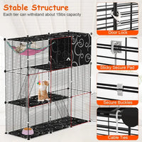 HKM-8092605 3-Tier Indoor Cat Cage Enclosure with Ladder, Hammock, Toy Ball for Cats, Rabbits, and Small Animals