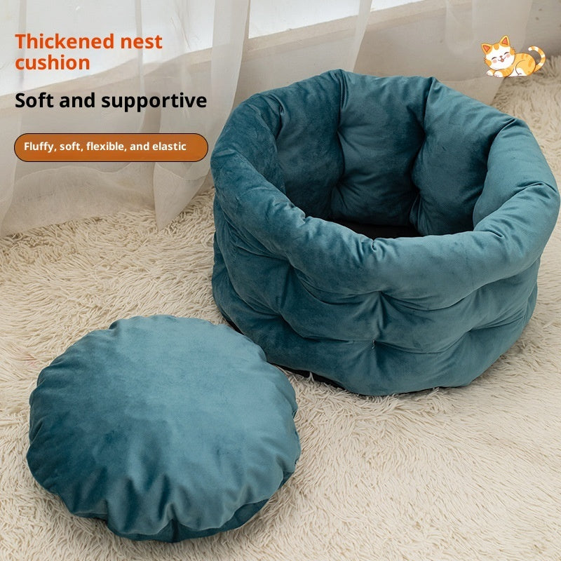 HKM-8092989 Cozy Winter Warm Pet Bed for Cats and Dogs - Medium & Large Sizes in Emerald Blue, Khaki, and Beige