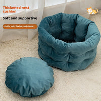 HKM-8092989 Cozy Winter Warm Pet Bed for Cats and Dogs - Medium & Large Sizes in Emerald Blue, Khaki, and Beige