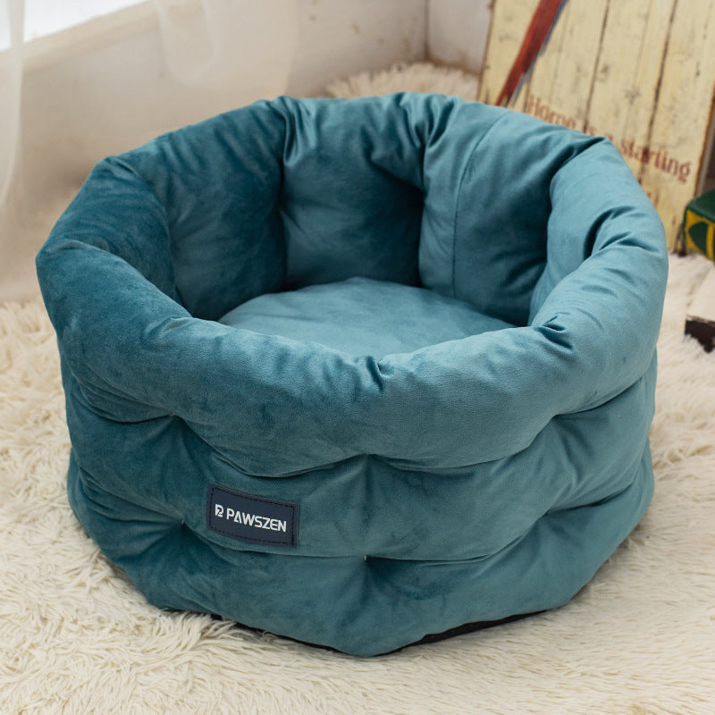 HKM-8092989 Cozy Winter Warm Pet Bed for Cats and Dogs - Medium & Large Sizes in Emerald Blue, Khaki, and Beige