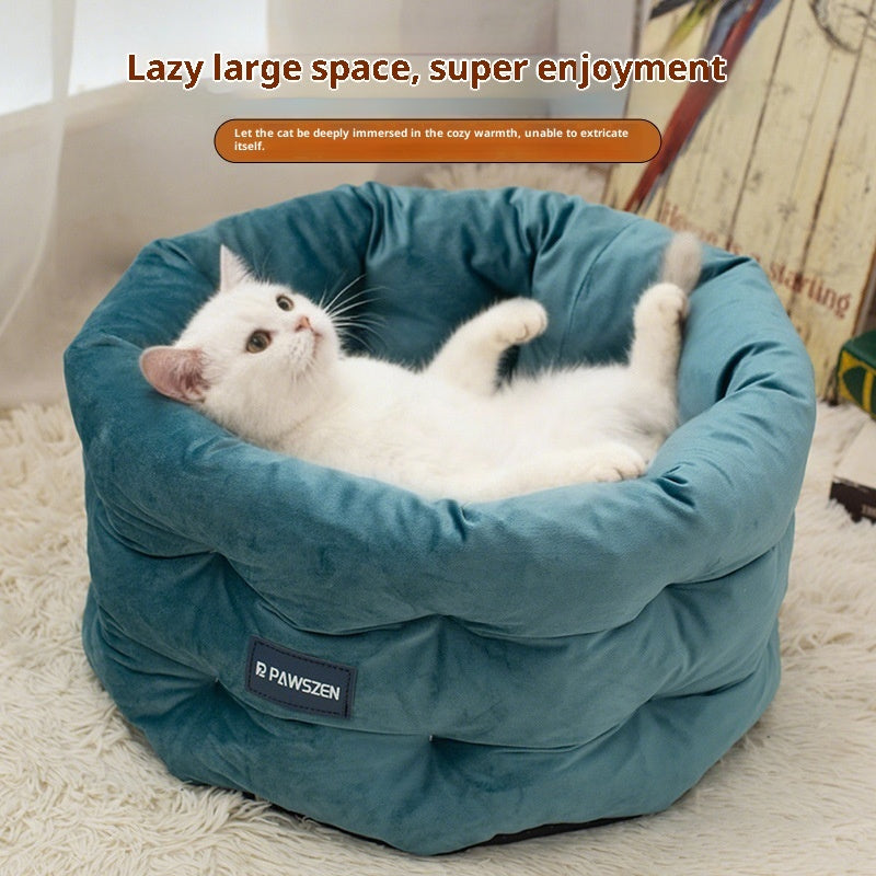 HKM-8092989 Cozy Winter Warm Pet Bed for Cats and Dogs - Medium & Large Sizes in Emerald Blue, Khaki, and Beige