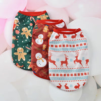 HKM-8093117 Festive Cartoon Pet Vest for Dogs and Cats - Elk and Snowman Print in Red, White, and Green