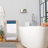 HKM-809363 Natural Bamboo Free Standing Towel Rack for Bathrooms and Toilets