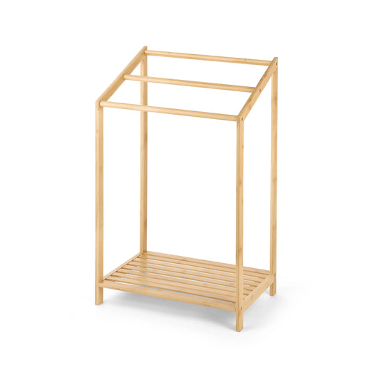 HKM-809363 Natural Bamboo Free Standing Towel Rack for Bathrooms and Toilets