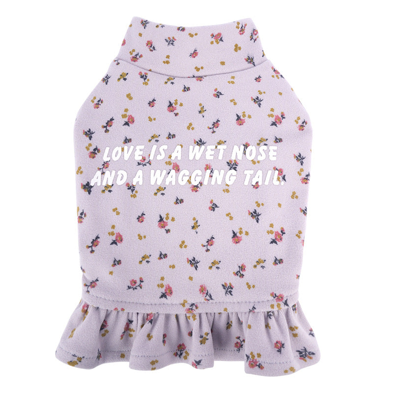 HKM-8094013 Floral Dog Undershirt with Skirt for Small Breeds in Light Purple and Apricot