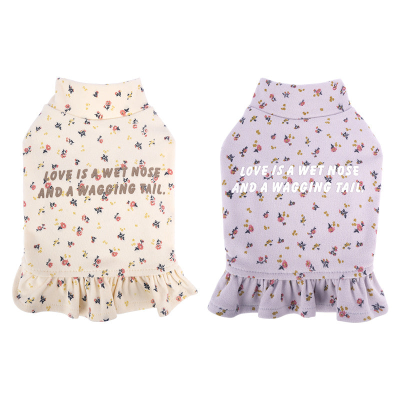 HKM-8094013 Floral Dog Undershirt with Skirt for Small Breeds in Light Purple and Apricot