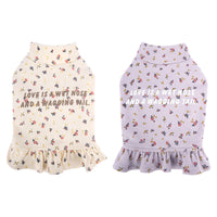 HKM-8094013 Floral Dog Undershirt with Skirt for Small Breeds in Light Purple and Apricot