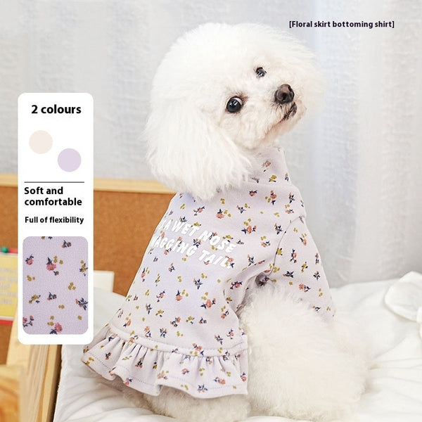 HKM-8094013 Floral Dog Undershirt with Skirt for Small Breeds in Light Purple and Apricot