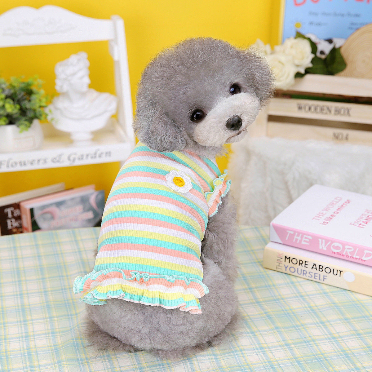 HKM-8094525 Casual Summer Pet Clothing for Small Dogs - Purple and Green Stripes